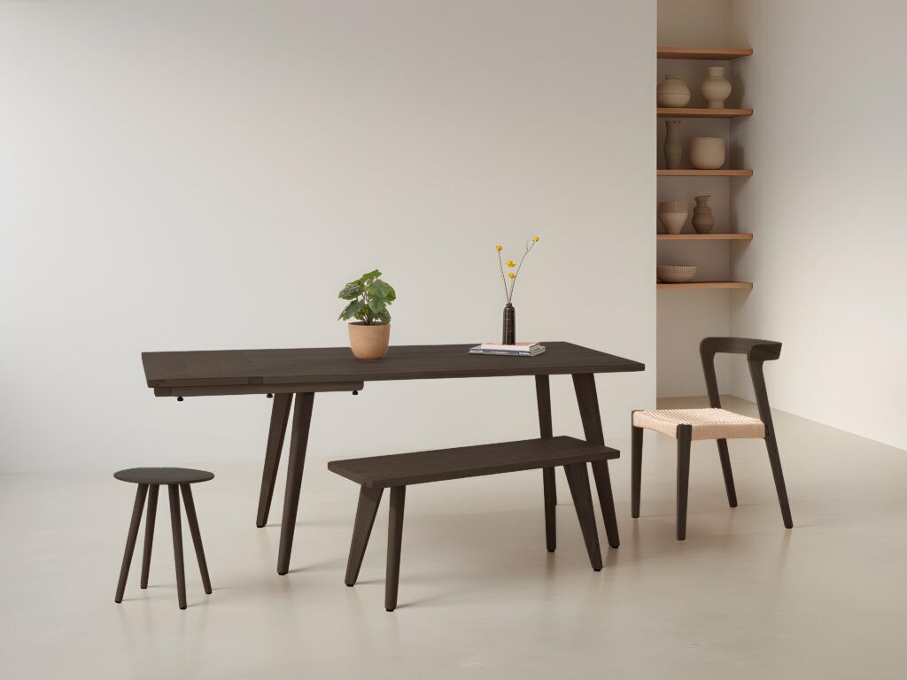 Grain and Frame Extendable Dark Solid Oak Scandinavian Dining Set 01 Lifestyle 1