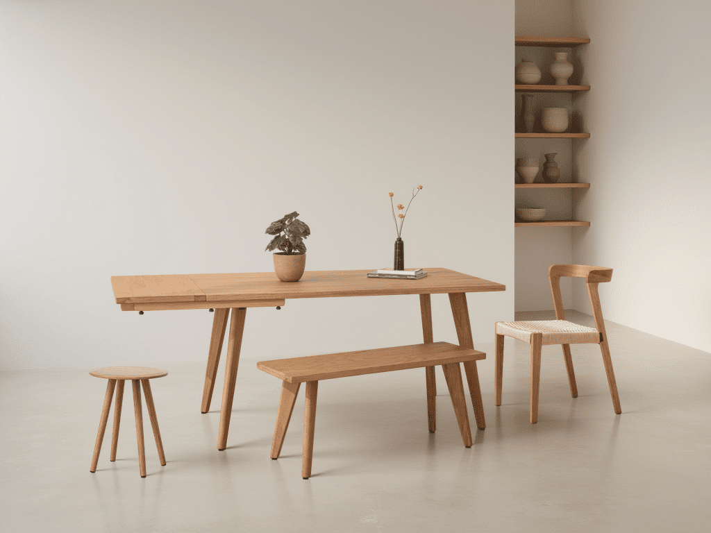Grain and Frame Extendable Natural Solid Oak Scandinavian Dining Set 01 Lifestyle 1