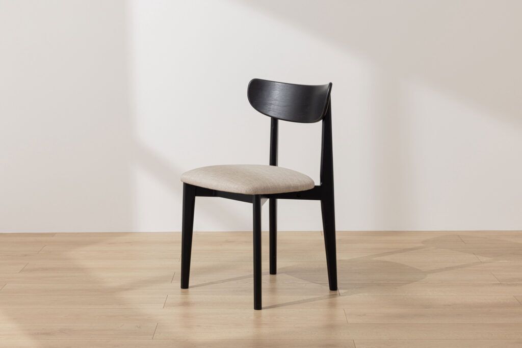 Grain and Frame Black Solid Oak Scandinavian Dining Chair with Oatmeal Linen 1
